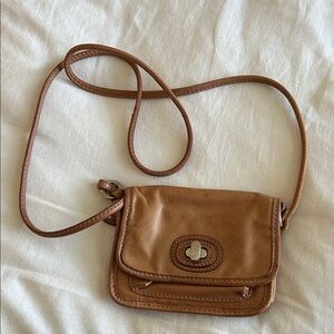 Compact Fossil Tan Leather Crossbody Bag